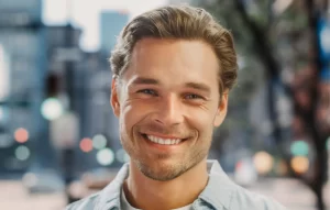 Patient with dental veneers smiling